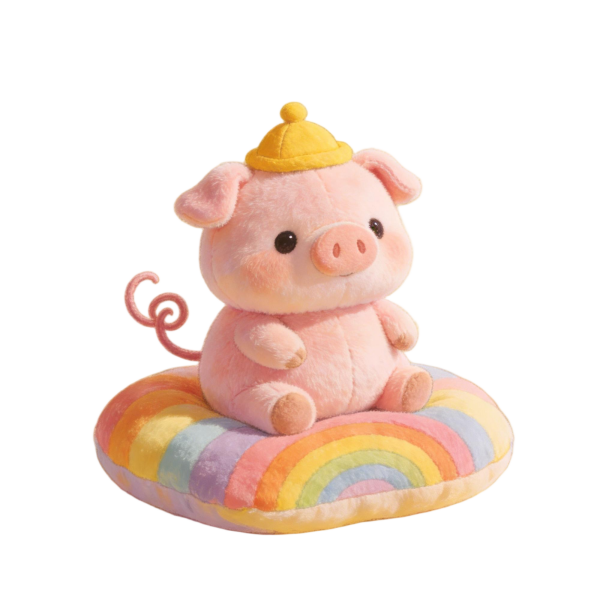 Pink Pig Plush with Yellow Hat on Rainbow Cushion(24 Inches)