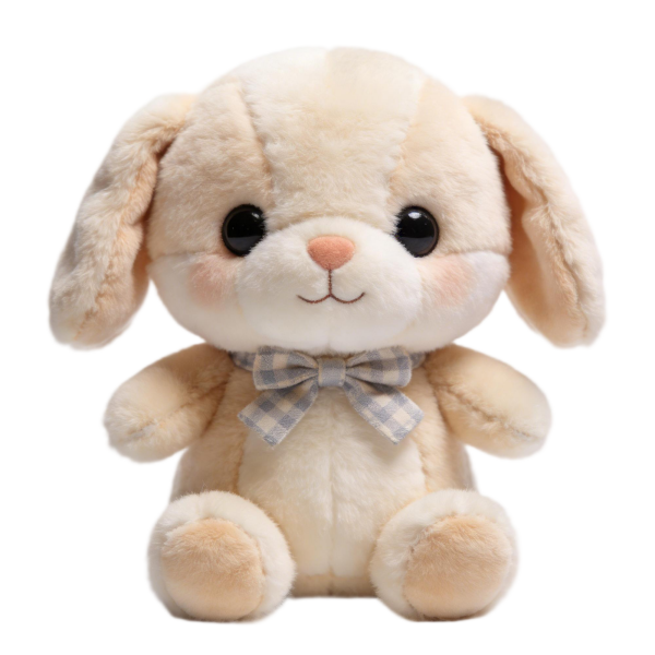 Light Beige Puppy Plush with Checkered Bow Tie(18 Inches)